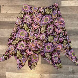 Brown Pink Paisley 100% Silk Skirt Whimsy